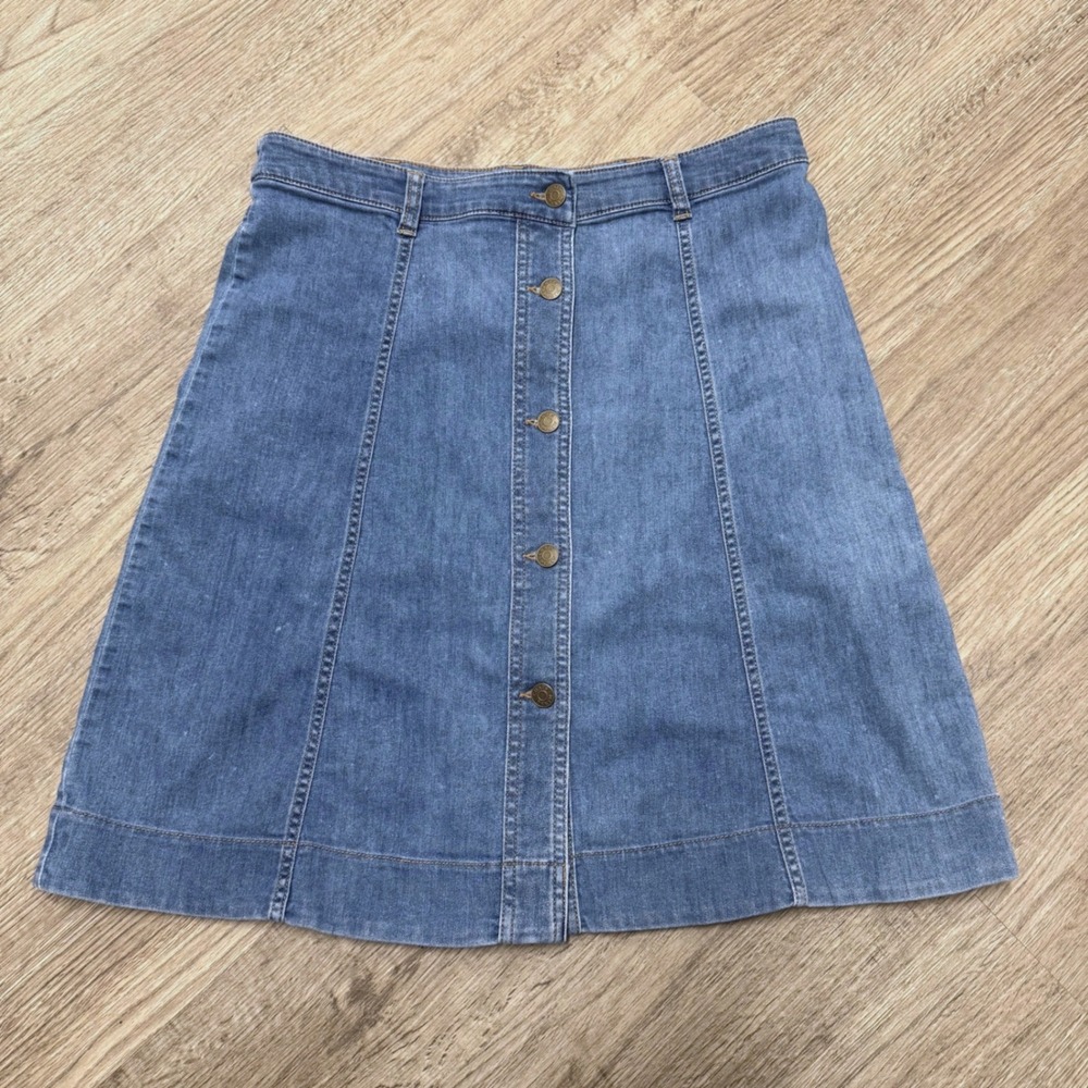 Chaps Denim Womens Blue Button Front A-Line Jean Skirt Size 10 Medium Wash